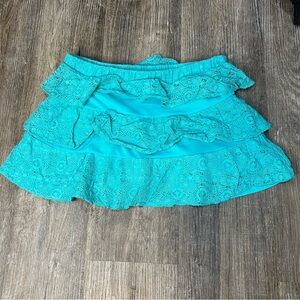 Y2K Justice Aqua Lace Ruffle Mini Skirt